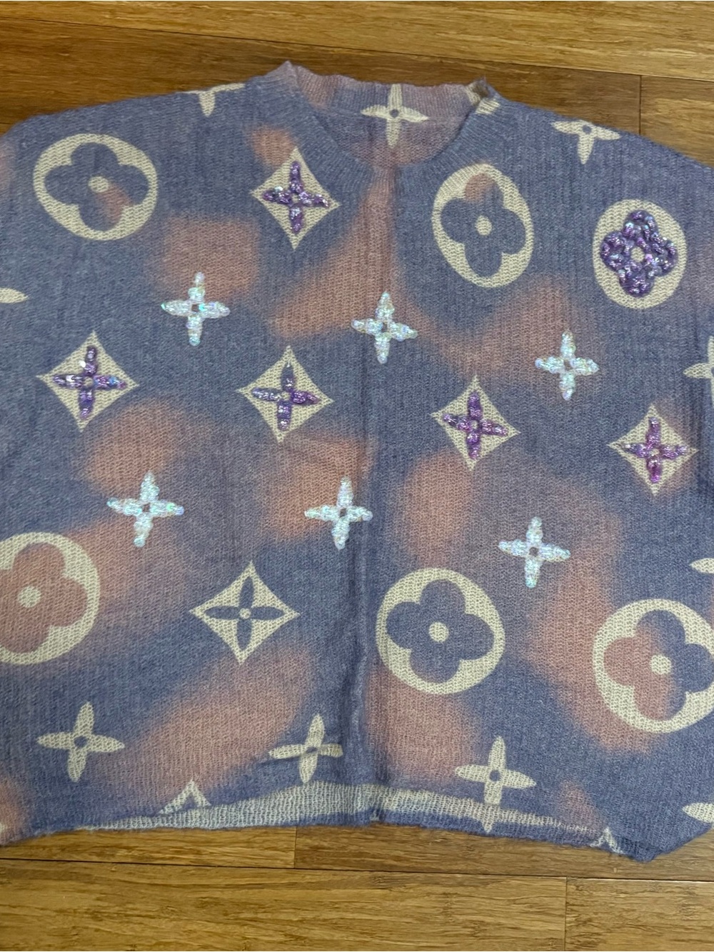 Embellished Monogram Knit Cardigan in Lavender and Cream